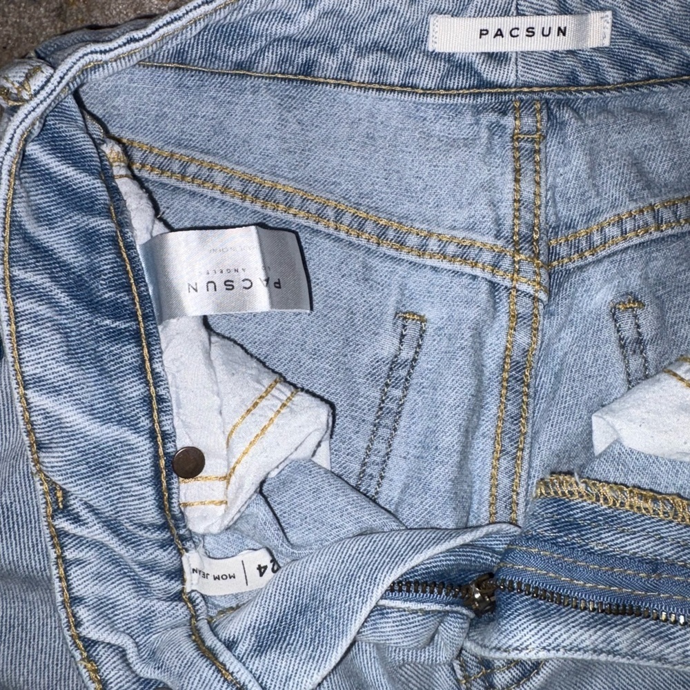 PacSun Two Toned Mom Jeans Blue Colorblock Boho Retro Y2K Frayed Womens Size 24 - Picture 5 of 8
